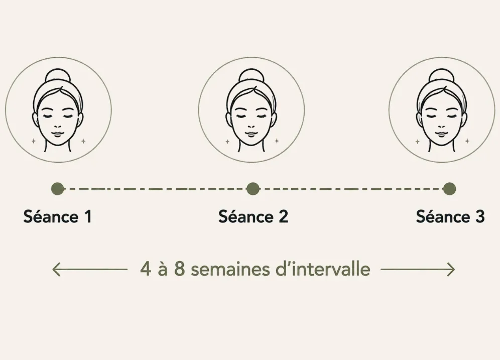 schéma représentant l'espacement entre les séances de microneedling