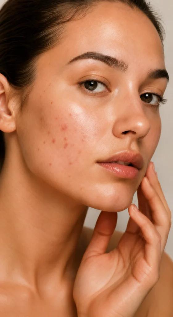 Visage présentant des imperfections sur la joue.