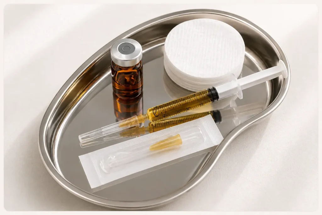 Préparation des actifs et du matériel avant une séance de microneedling