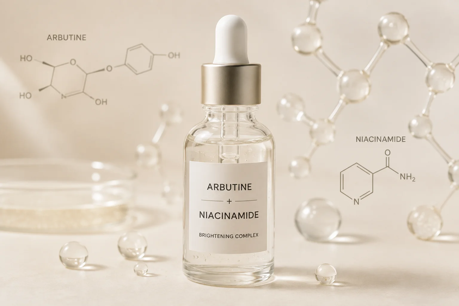 Sérum à l’arbutine et à la niacinamide utilisé dans un protocole de microneedling ciblant l’éclat et l’uniformité du teint