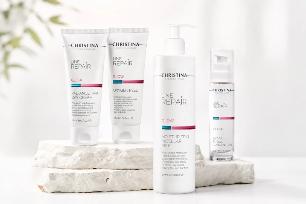 Produits professionnels Line Repair Glow utilisés pour le soin coup d’éclat chez SIELLE PARIS