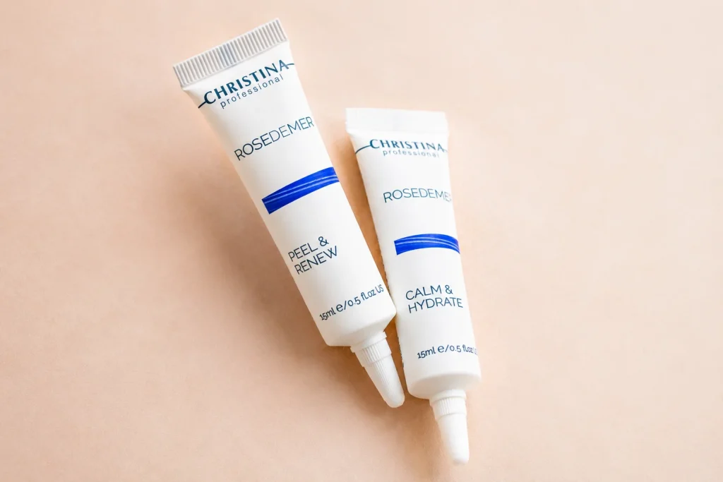 Traitement post-peeling Rose de Mer avec les soins Peel & Renew et Calm & Hydrate de Christina.