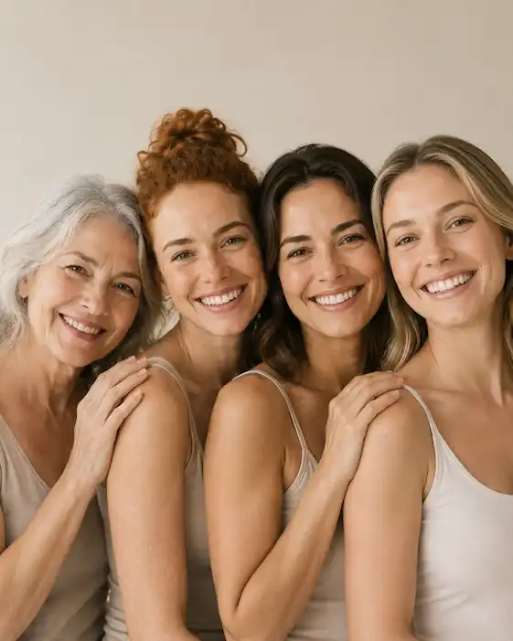 Quatre femmes d’âges différents illustrant différents profils de peau.