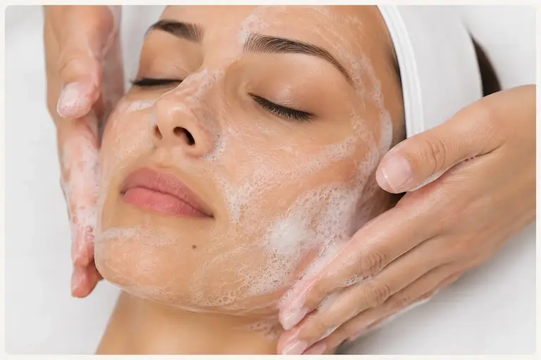 Nettoyage de la peau avant une séance de microneedling